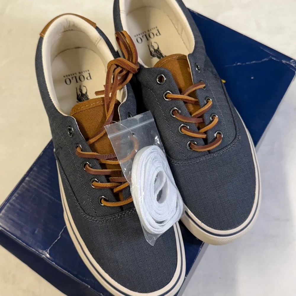Polo Ralph Lauren Keaton Suede Trim Herringbone Sneakers- Size 8.5